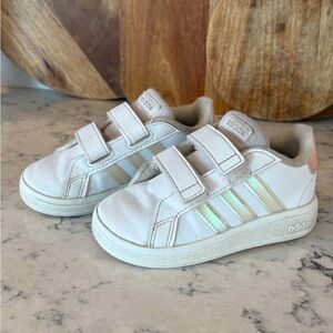 Adidas Kids White and Iridescent Pink Velcro Sneakers